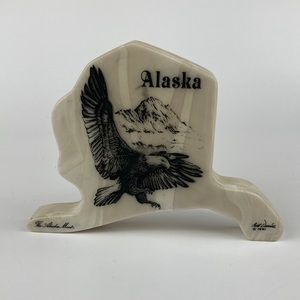 VTG 1981 Kiana Alaska Mint Marble Eagle & Mountain Etching by Artist Bill Devine